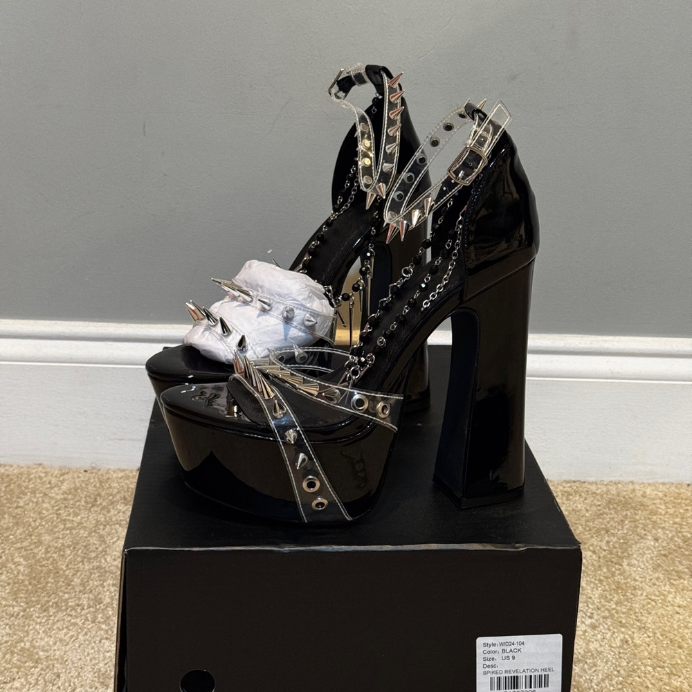 Black Platform Heels with Studded Straps